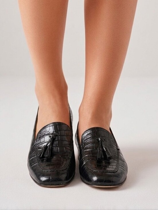 Talbots Shoes - Talbots Black Croc-Embossed Tassel Loafers